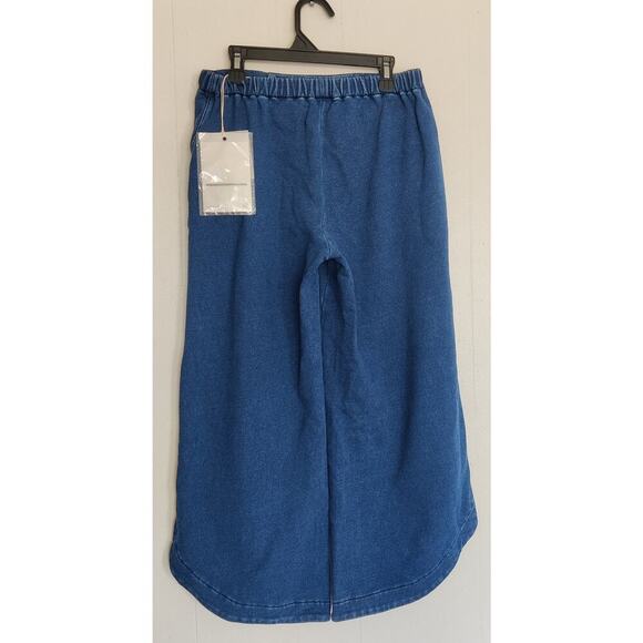 AG High-Rise Wide-Leg Crop Pants Size XS Blue Stretch Denim like Elastic Waist - Picture 3 of 9